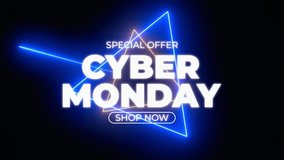 Neon Cyber Monday Special Offer animation with glowing ‘Shop Now’ text on dark background, perfect for ecommerce promotions, digital ads, online shopping, and festive marketing visuals. - Powered by Shutterstock - Get 15% off with code: PIKWIZARD15