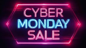 Bright neon Cyber Monday Sale sign glowing in pink and blue on a dark background, perfect for ecommerce promotions, digital ads, online shopping campaigns, and holiday discount visuals. - Powered by Shutterstock - Get 15% off with code: PIKWIZARD15