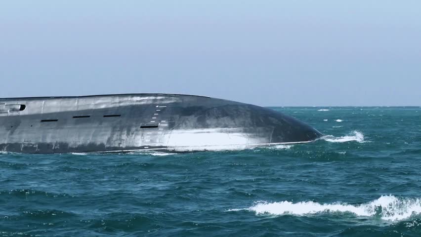 Close-up of a submarine cutting through ocean waves, highlighting water splashes and vessel motion. Perfect for naval, maritime, military, and ocean exploration visuals.