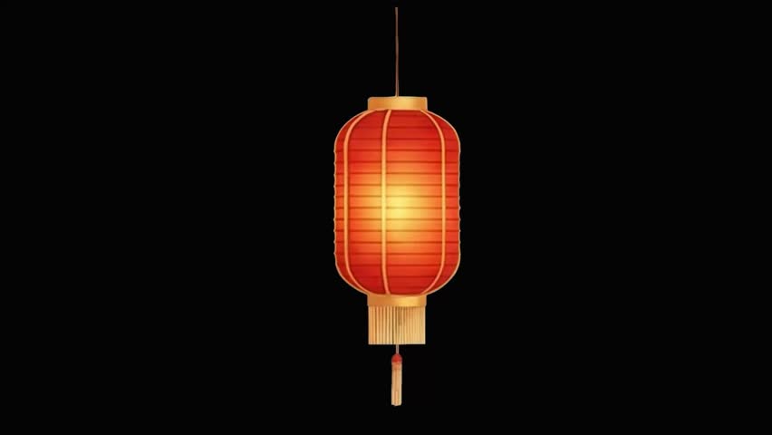 A rotating animation of a traditional Chinese red lantern with tassels glowing warmly against a black or green background. Perfect for Chinese New Year, Chinese festivals, cultural presentation,etc