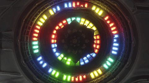 Drone Rising over Multicolor Illuminated Fountain Winter