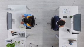 People, call center and above for communication, team or contact us for customer support at help desk. Men, woman and online consulting in office for talk, voip headset or advisory services at agency - Powered by Shutterstock - Get 15% off with code: PIKWIZARD15