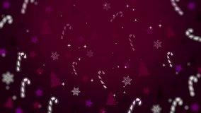 White and purple stars, snowflakes, candy canes, and trees on deep burgundy background. Copy space. Loop animation. - Powered by Shutterstock - Get 15% off with code: PIKWIZARD15