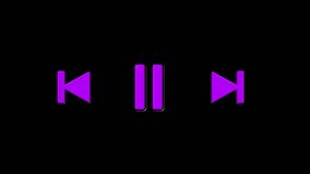 Neon purple 3D media control icon animation on a black background. A purple cursor clicks the Pause, Play, and Rewind buttons sequentially. Perfect for UI, tech, or futuristic projects. - Powered by Shutterstock - Get 15% off with code: PIKWIZARD15