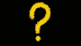 An abstract animated loop of a bright yellow, textured question mark scribbled onto a pure black background. The scene represents doubt, inquiry, mystery, and motion graphics. - Powered by Shutterstock - Get 15% off with code: PIKWIZARD15