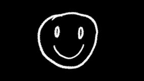 An abstract animated loop of white scribbled lines forming a smiling emoticon or happy face on a pure black background. The scene represents happiness, communication, and creative expression. - Powered by Shutterstock - Get 15% off with code: PIKWIZARD15