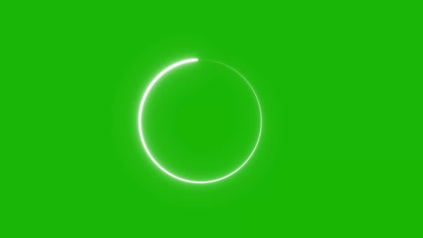 An animated illustration of a white neon loading circle animation on a green screen