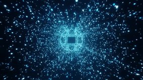 A glowing blue cube built from floating cyber particles and digital light trails, ideal for AI, blockchain, big data, and futuristic technology video projects. - Powered by Shutterstock - Get 15% off with code: PIKWIZARD15