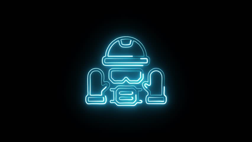 Glowing Neon Personal Protective Equipment Icon Isolated on Black Background, HD Motion Graphic Animation