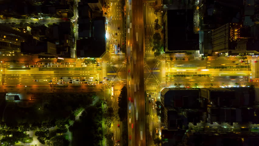 night illumination taiwan city traffic street crossroad aerial down view 4k taiwan