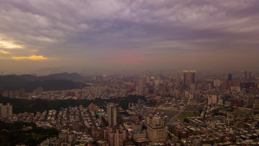 sunset sky taipei cityscape aerial panorama 4k timelapse taiwan