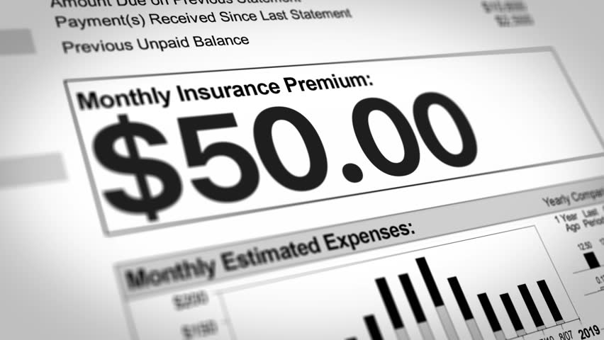 A close-up of a bill showing a sharply increasing monthly insurance premium. Concept to illustrate rising costs for health, auto, or home insurance. 14951  	