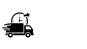 Illustration of a black delivery truck with a clock and motion lines on a white background - Powered by Shutterstock - Get 15% off with code: PIKWIZARD15