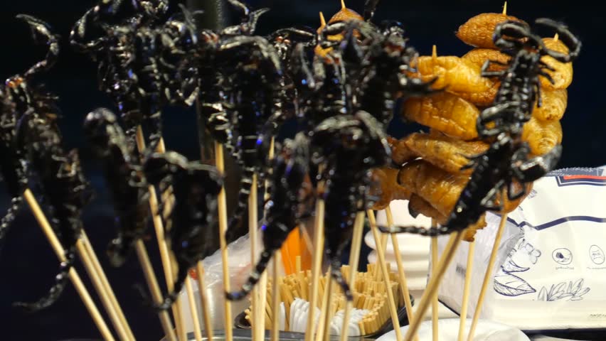 Exotic food of deep-fried insects
