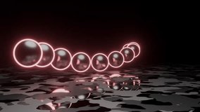 This seamless looping animation features a row of polished metallic spheres emitting a soft golden halo, gently floating and rotating above a highly reflective dark mirrored floor against a pure black - Powered by Shutterstock - Get 15% off with code: PIKWIZARD15