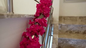 Elegant Floral Staircase Decoration for Engagement Home Interior – Vertical Cinematic Detail - Powered by Shutterstock - Get 15% off with code: PIKWIZARD15