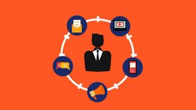 Animated businessman icon with dynamic digital social media marketing elements. Bright modern style for online content. - Powered by Shutterstock - Get 15% off with code: PIKWIZARD15