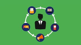 Animated businessman icon with dynamic digital social media marketing elements. Bright modern style for online content. - Powered by Shutterstock - Get 15% off with code: PIKWIZARD15