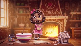 Christmas 3D Animation – Adorable Gingerbread Girl in Cozy Festive Kitchen with Candy Decor, Baking Tools, and Glowing Fireplace. Perfect for Holiday Cards, Winter Scenes, and New Year Celebrations. - Powered by Shutterstock - Get 15% off with code: PIKWIZARD15