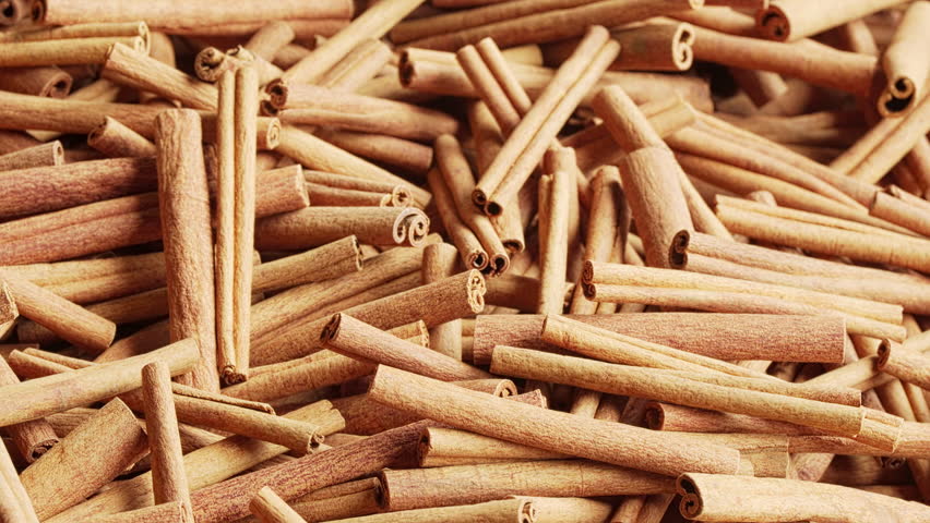 closeup, pile of indonesian cinnamon or cassia sticks, top view, cinnamomum burmanii, indonesia, southeast asia