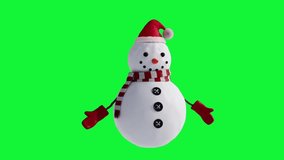 Snowman wearing scarf mittens and red hat waving his hand isolated on green screen background. - Powered by Shutterstock - Get 15% off with code: PIKWIZARD15