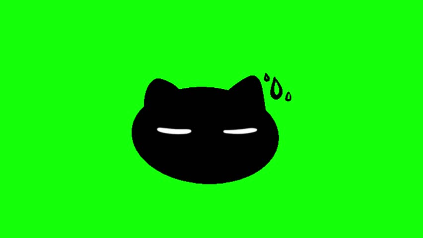 A black cat with a worried or confused expression. Green screen animated cat meme, cat emoji, funny cat.