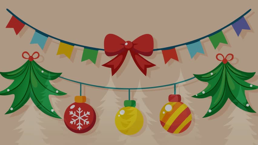 Animated Merry Christmas Garland with Ornaments, Bows, and Festive Holiday Decorations - Powered by Shutterstock - Get 15% off with code: PIKWIZARD15