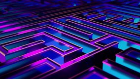 Purple and blue labyrinth walls reflecting neon lights create a captivating and challenging visual puzzle, symbolizing the complexities of problem-solving and strategic thinking. 3D Illustration - Powered by Shutterstock - Get 15% off with code: PIKWIZARD15