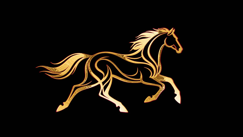 Running horse gold line drawing, alpha channel.