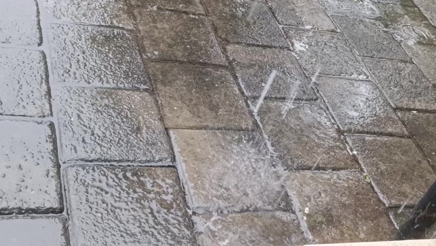 the sound of raindrops splashing on the tiles