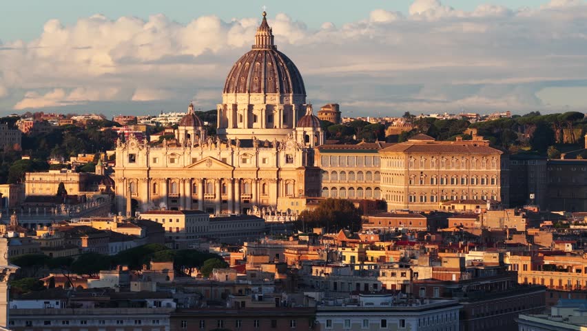 Aerial view of Castel Sant'Angelo and St. Peter's Basilica. Rome, Italy.
Aerial drone shot of a sunny winter afternoon.