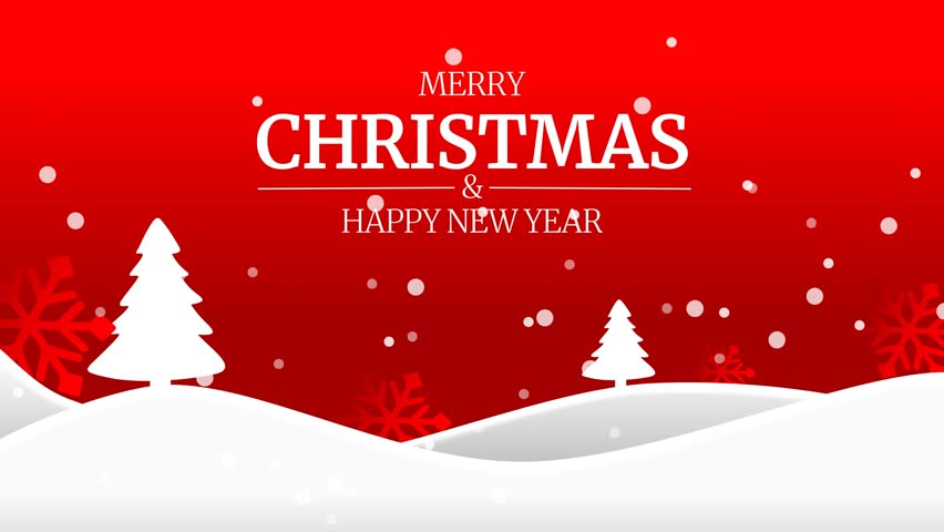 Animated Merry Christmas Happy New Year Title, Festive Winter Holiday Greeting, Snowy Red Background with Christmas Trees - Powered by Shutterstock - Get 15% off with code: PIKWIZARD15