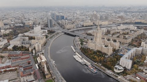 Drone Angled View River Bridge Urban Waterfront