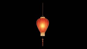 Animated a glowing red traditional Chinese lantern with a tassel, hanging against a dark background. Perfect for Chinese New Year, Chinese festivals, cultural presentation, etc - Powered by Shutterstock - Get 15% off with code: PIKWIZARD15