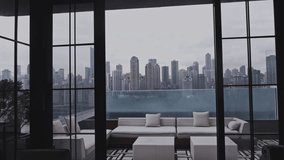 View of Chongqing skyline in china from luxury rooftop terrace with swimming pool - Powered by Shutterstock - Get 15% off with code: PIKWIZARD15