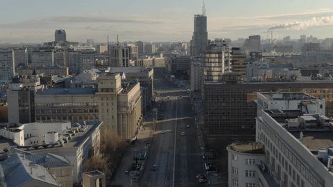 High Drone View along Long Urban Avenue