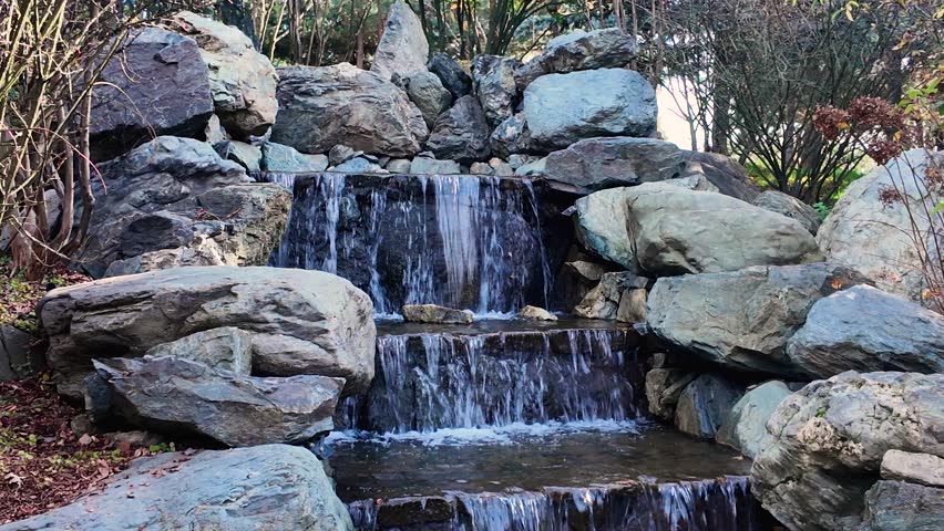 Waterfall in the Japanese Garden in Galitsky Park, Krasnodar