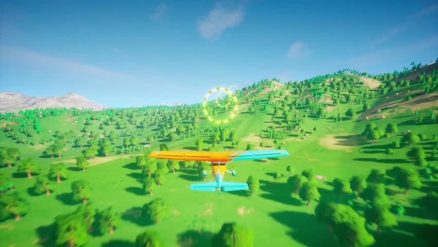 3D airplane flying through a realistic game environment with smooth controls, dynamic clouds, sunlight reflections, and fast aerial maneuvers. Ideal for aviation games, cinematic intros, trailers