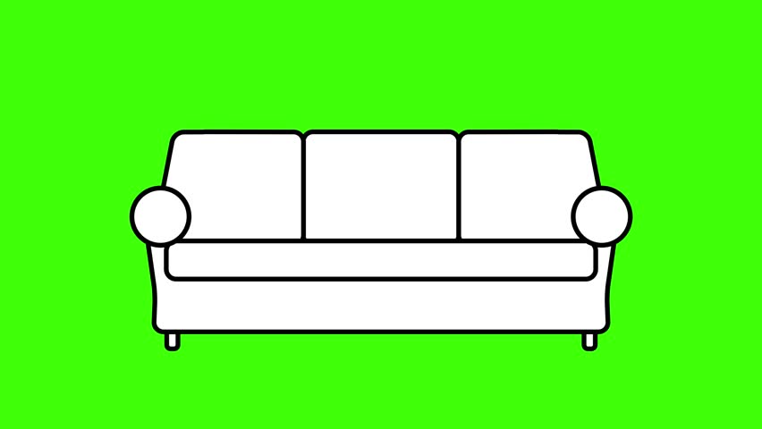 Animation of sofa and armchair morphing into each other on green screen. Minimal black-and-white stroke style.
