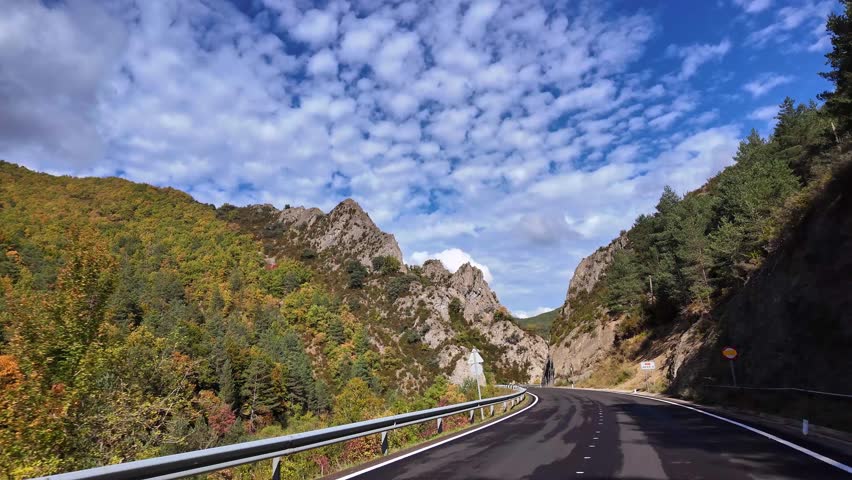 Driving through the Anso Valley, Valles Occidentales Natural Park in the Pyrenees, Aragon, Spain in Europe