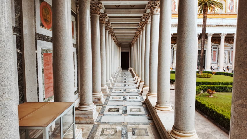 The quadriporticus of the Basilica of Saint Paul Outside the Walls or Basilica di San Paolo fuori le Mura in Rome, Italy
