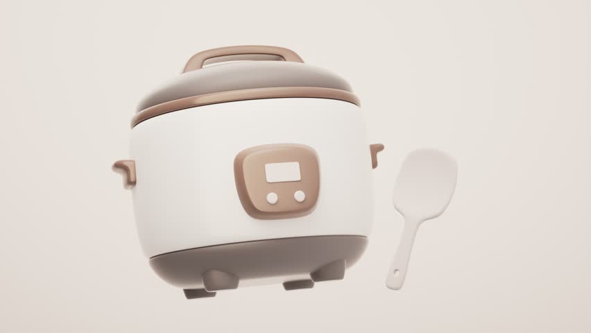 Loop animation of cartoon style rice cooker, 3d rendering 4k