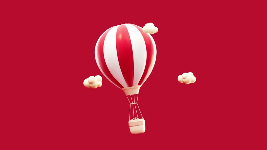 
Loop animation of cartoon hot air balloon, 3d rendering 4k