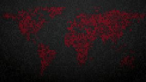 World Map Binary Code red pixels global digital network 3D animation for cybersecurity threat reports, international data breaches, and worldwide tech news backgrounds - Powered by Shutterstock - Get 15% off with code: PIKWIZARD15