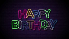 Happy birthday loop animation. Neon lights spell happy birthday on vintage brick wall for birthday celebrations. Perfect for social media posts, greeting cards, party invitations. - Powered by Shutterstock - Get 15% off with code: PIKWIZARD15