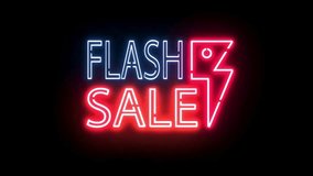 Flash Sale neon words glow brightly with purple and orange colors on a dark black background in a graphic illustration style - Powered by Shutterstock - Get 15% off with code: PIKWIZARD15