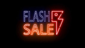 Flash Sale neon words glow brightly with purple and orange colors on a dark black background in a graphic illustration style - Powered by Shutterstock - Get 15% off with code: PIKWIZARD15