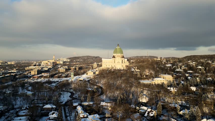 Aerial view of Oratory catholic cathedral basilica. Montreal, Quebec, Canada.