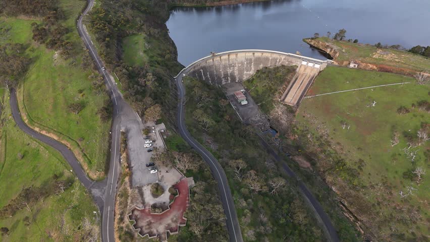 Myponga Reservoir Lookout, South Australia – 4K Aerial Drone Footage of Reservoir, Dam Wall, Rolling Hills, Scenic Lookout and Fleurieu Peninsula Landscape