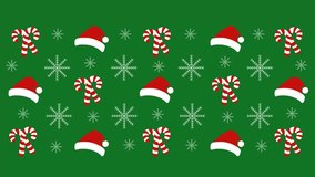 Festive Christmas pattern with santa hats candy canes and snowflakes on green background. - Powered by Shutterstock - Get 15% off with code: PIKWIZARD15